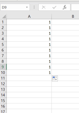 A screenshot of an Autofill in Excel spreadsheet.
