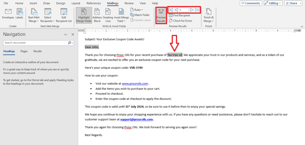 How to create a new email in Microsoft Word using mail merge.