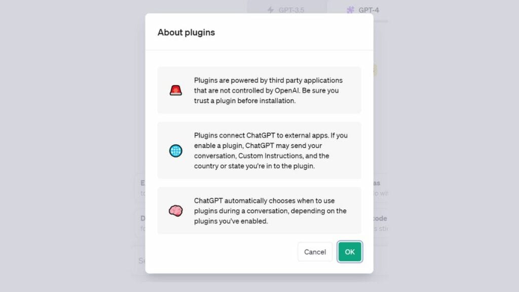 A screenshot of a mobile app displaying a list of ChatGPT plugins.