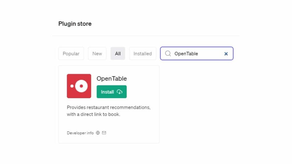 How to install the OpenTable plug-in for ChatGPT.