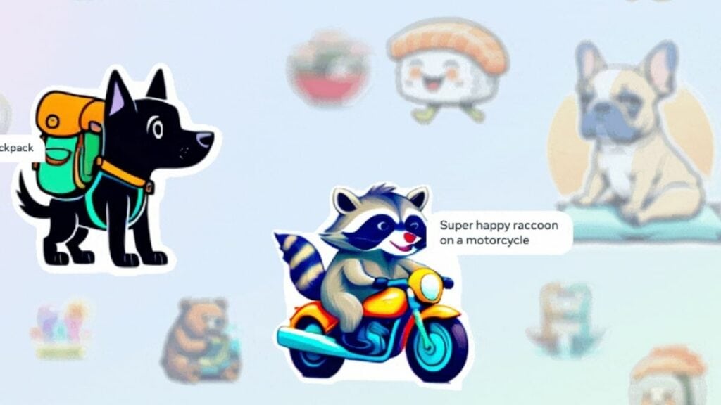 Facebook messenger AI stickers featuring a raccoon on a motorcycle.