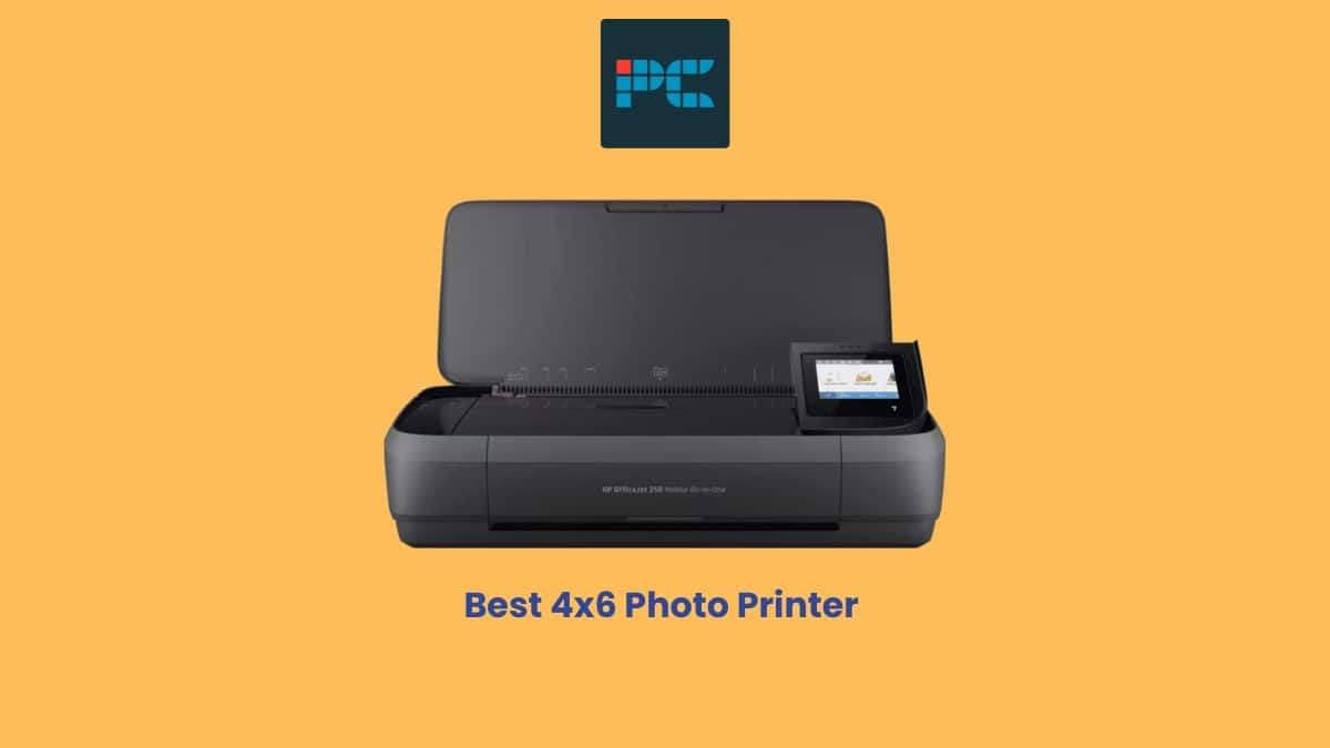 Hp photo printer with the text 'best 4x5 photo printer' along with our top portable & mobile printer picks for 2023.