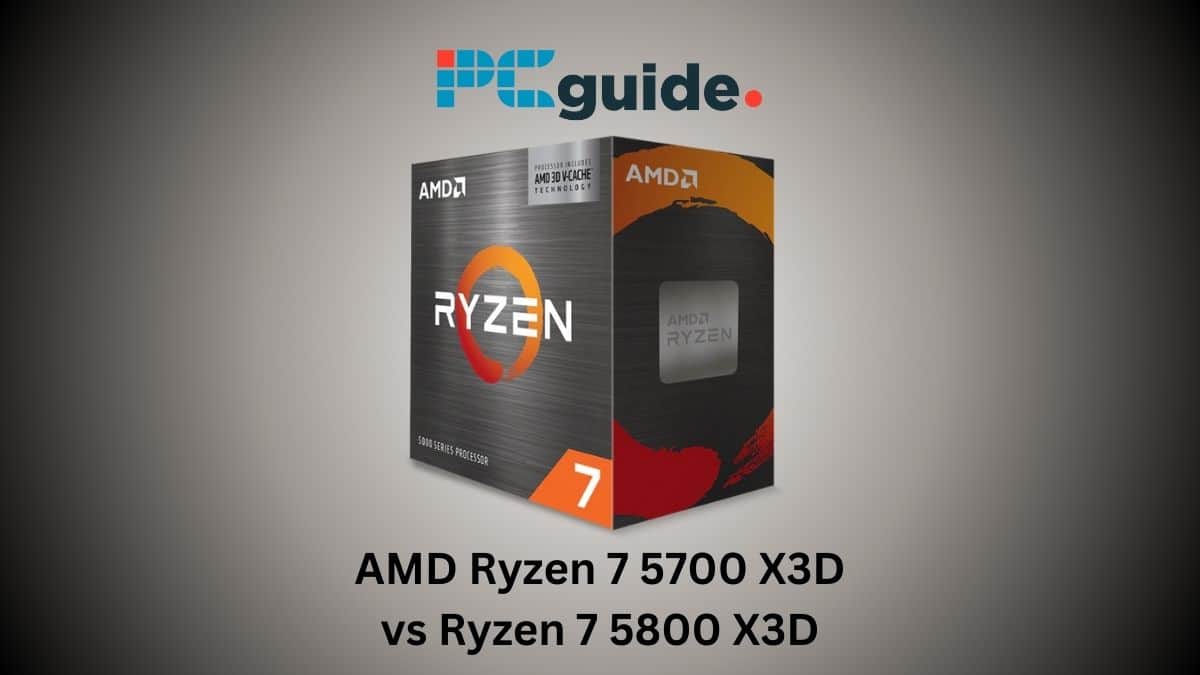 A comparison between the Amd ryzen 7 5000x and amd ryzen 7 processors. Iage shows the Ryzen 7 5800 X3D below the PCWer logo on a grey background