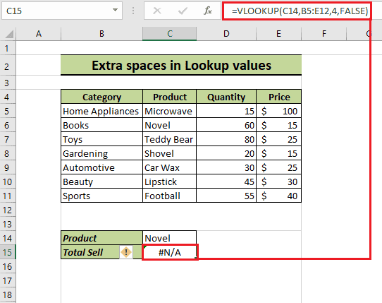 An example of a VLOOKUP value in excel.