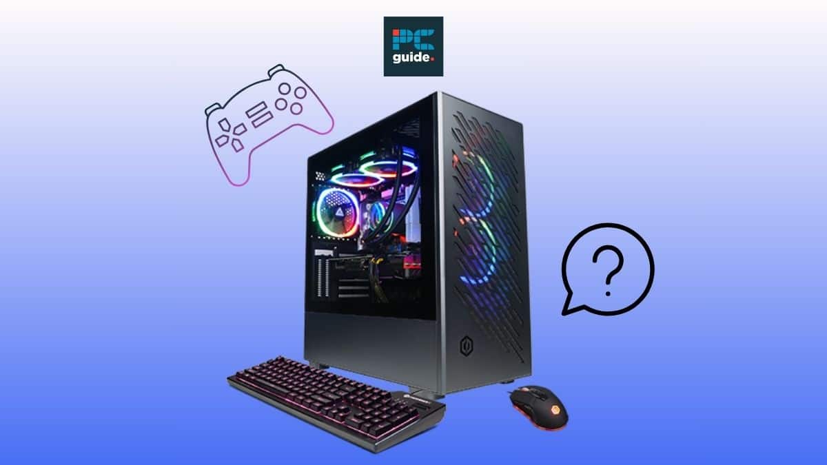 Experience ultimate gaming with a high-end CPU powered RTX 4080 Super prebuilt gaming PC, accompanied by a seamlessly integrated cooling system for peak performance. IMage shows a pc on a blue background below the PCWer logo