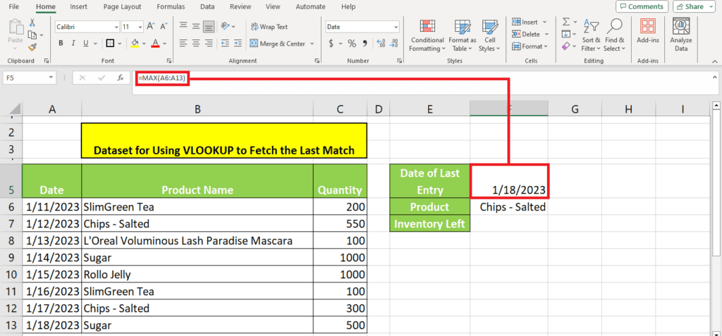 A screenshot of a Microsoft Excel spreadsheet containing data from the last match.