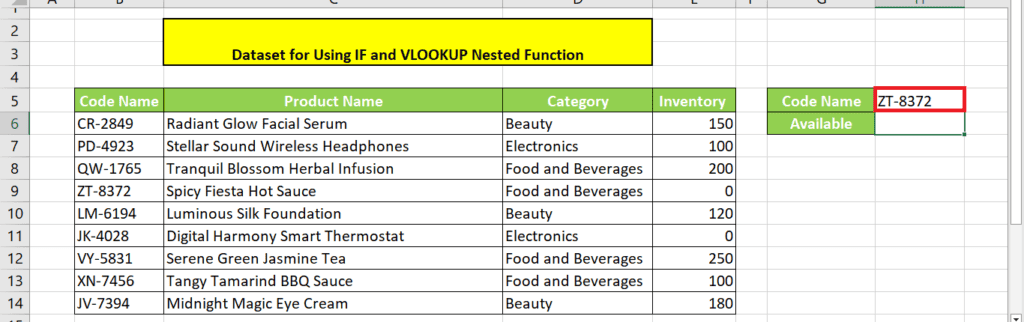 A screenshot of an Excel spreadsheet with a list of items.