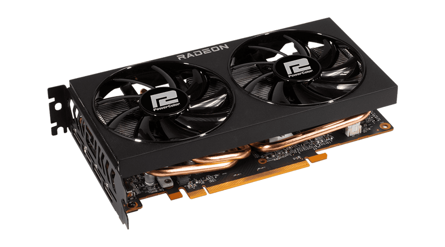 A Radeon graphics card, the PowerColor Fighter AMD Radeon RX 6600, with dual fans.