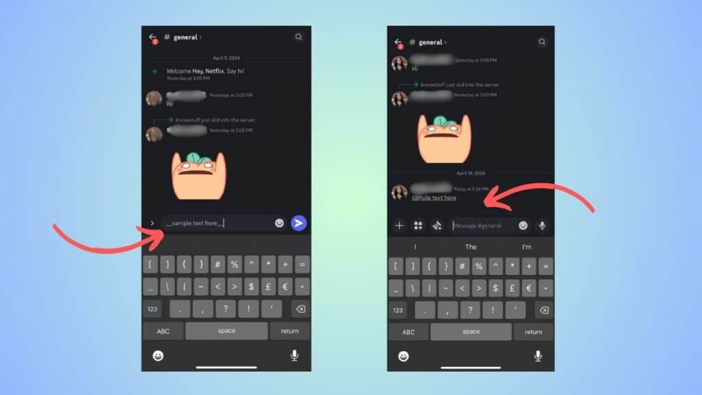 Comparison and underline of light and dark modes in a Discord messaging app interface.