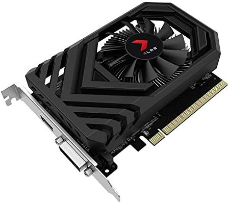 The PNY GeForce GTX 1660 Super XLR8 is a sleek black graphics card with 6GB of memory, a single cooling fan, and a distinctive "7" logo. It features a DVI port, HDMI port, and PCIe connector for versatile connectivity.