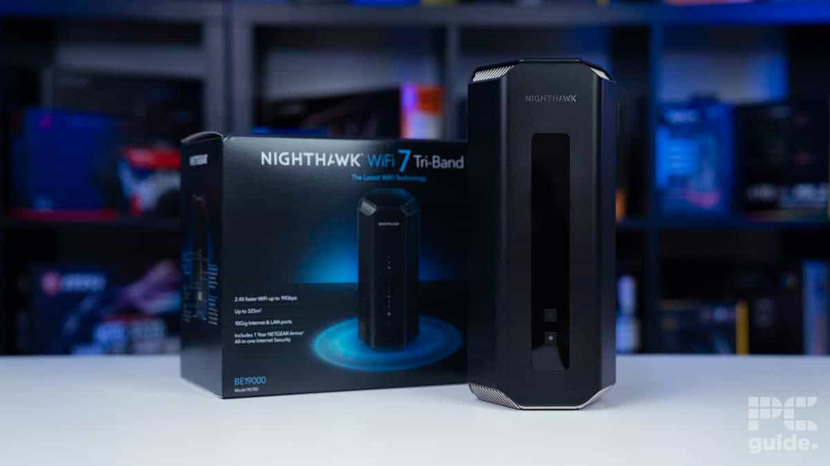 Netgear Nighthawk RS700 WiFi 7 Router (BE19000) infront of box, source PCWer