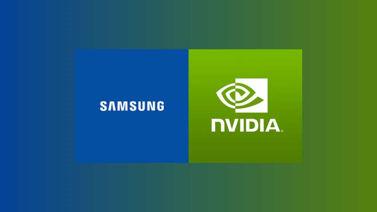 Samsung and Nvidia logos on blue and green gradient background