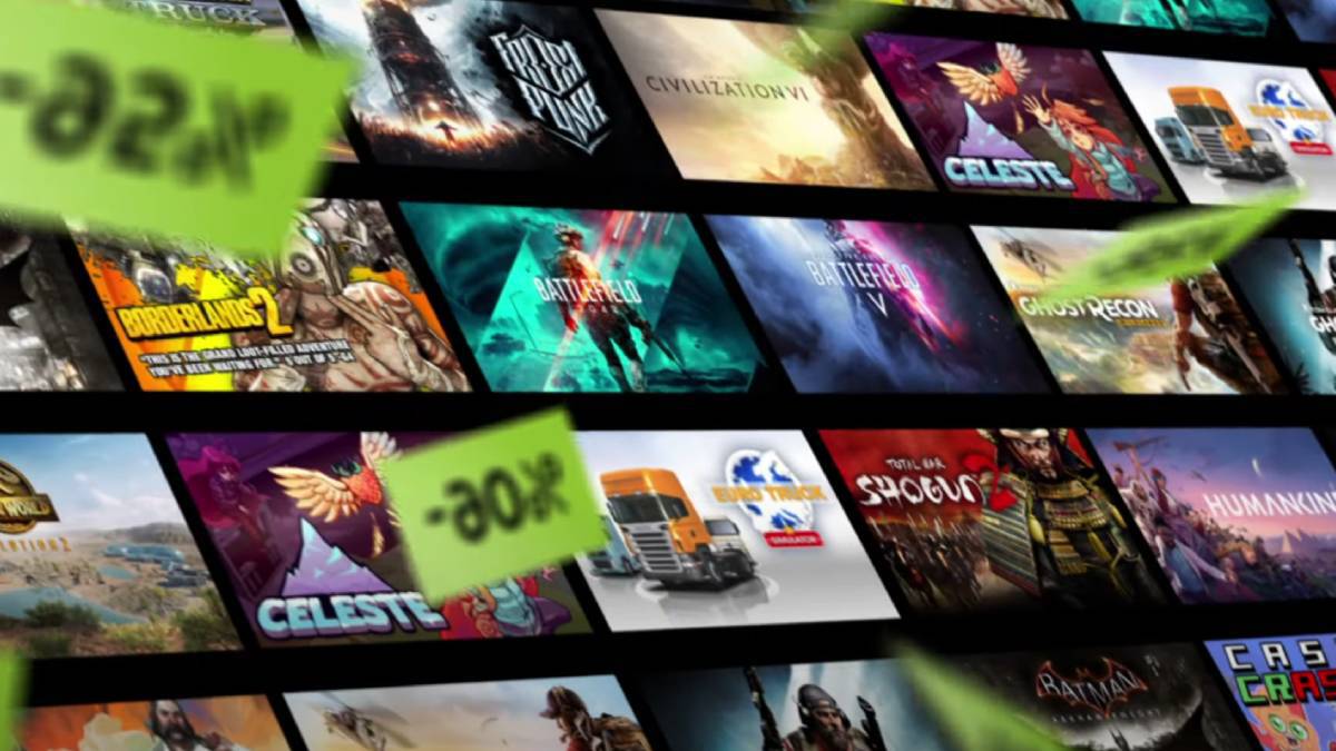 Steam library of games with discount tags